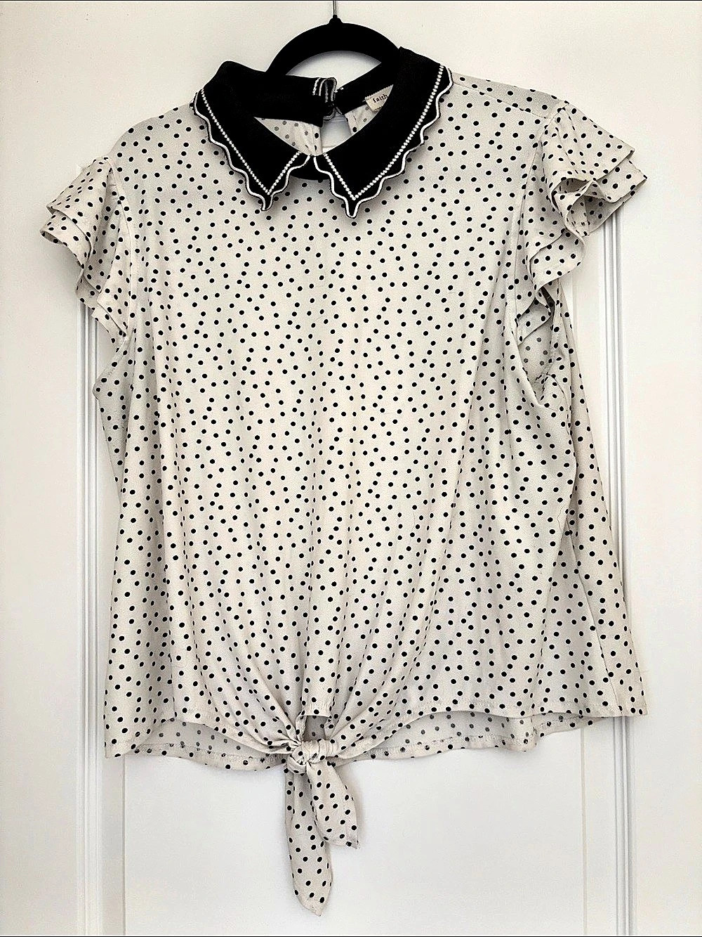 faith and joy Polka Dot Blouse in White & Black Size Large